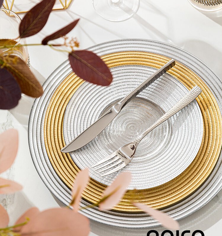 European and American-style tableware set, Western-style plate, flat plate, steak plate, gold-rimmed dark green ceramic plate for table setting